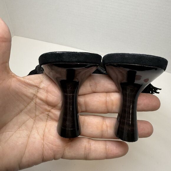 Antonio Melani x Jennifer Sumko Mimi Kid Suede Fringe Black Mule Sz 8.5 (fits 8) - Picture 7 of 10